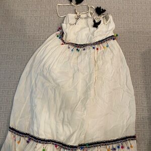 Raga White Boho Dress with Colorful Pom Poms